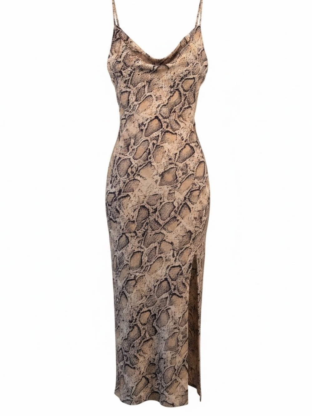 Snake Print Satin Slip Dress Cowl Neck Side Slit Indie Sleaze Y2K